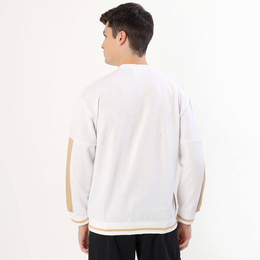 Men's Rich Eggshell White Crew Neck Casual Sweatshirt, सफ़ेद, large image number null