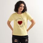 Women's Bright Yellow Cotton Round Neck Graphic Print T-Shirt, Yellow, small