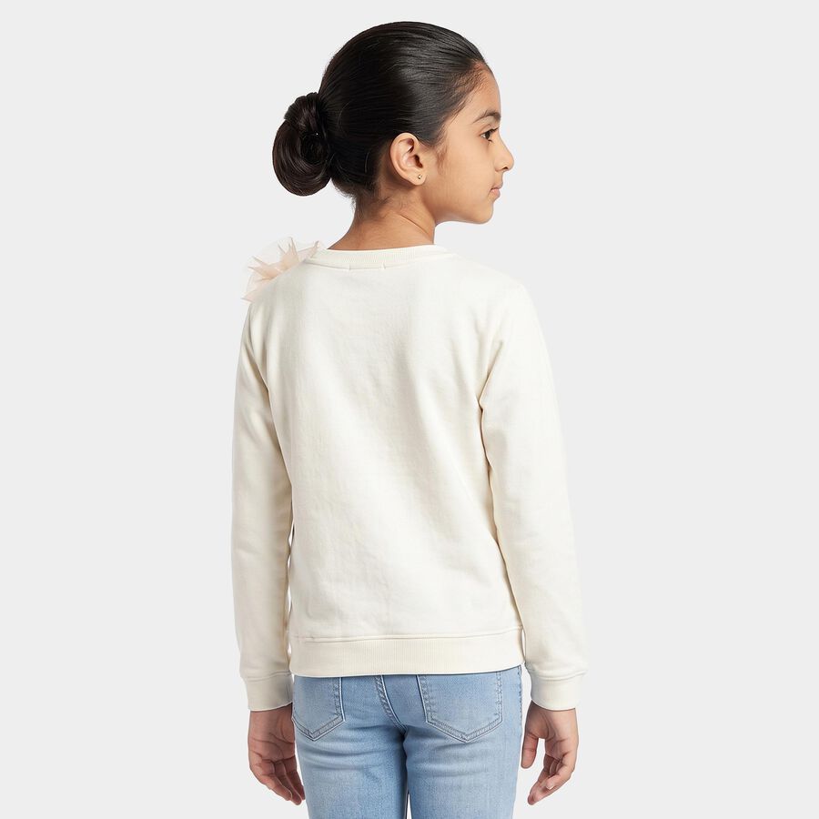 Girls' Cream Crew Neck Pullover Sweatshirt, Off White, large