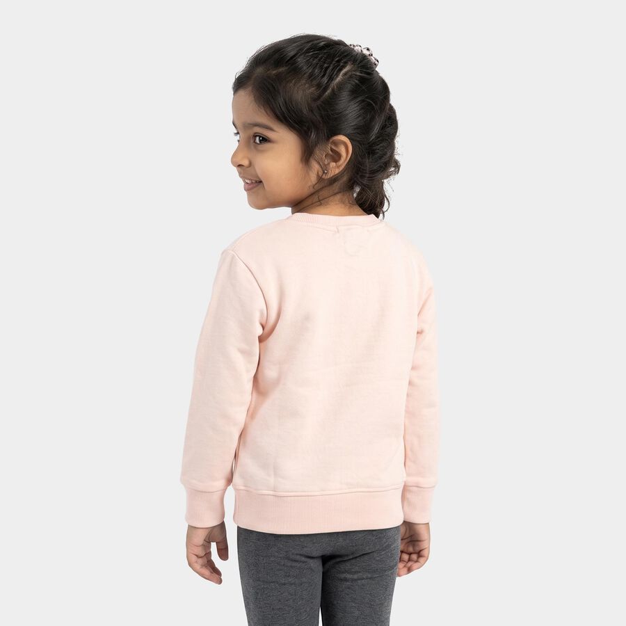 Girls' Pink Crew Neck Graphic Print Sweatshirt, Light Pink, large