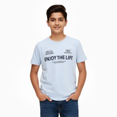 Boys Light Blue Round Neck Casual T-Shirt