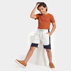 Boys Ecru Melange Regular Fit Colorblocked Bermuda Shorts, Ecru Melange, small