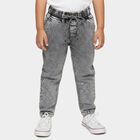 Boys' Grey Regular Fit Washed Elasticated Waist Jeans, हल्का ग्रे, small
