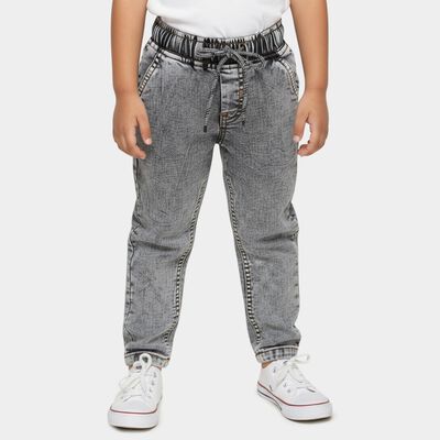 Boys' Grey Regular Fit Washed Elasticated Waist Jeans