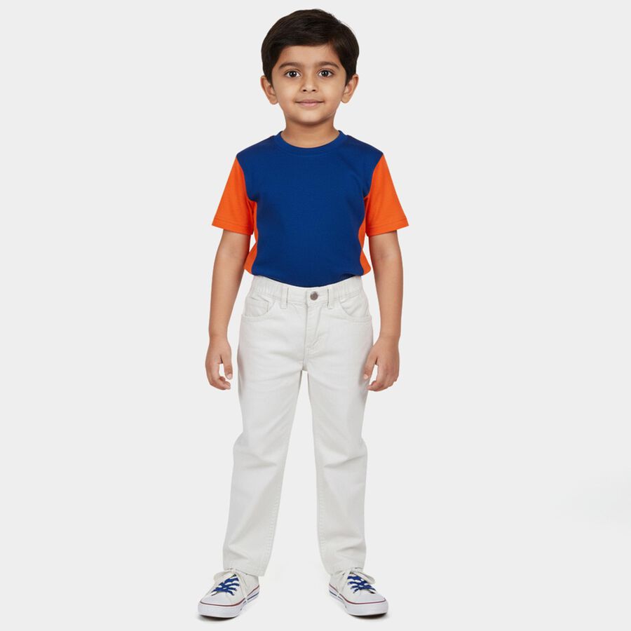Boys' White Regular Fit Cotton Jeans, Off White, large