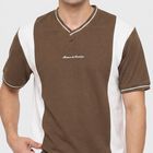 Men's Khaki V-Neck Regular T-Shirt, Khaki, small