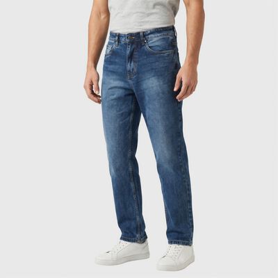 Men's Blue Straight Fit Faded Jeans
