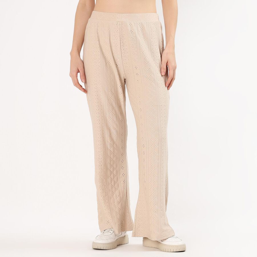 Women's Soft Beige Wide-Leg Lace Trousers, Beige, large