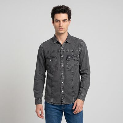 Men's Dark Grey Cotton Casual Shirt