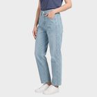 Women's Light Blue Straight Fit Embroidered Side Tape Jeans, हल्का नीला, small