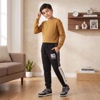 Boys' Black Jogger Graphic Printed Winter Pyjama, काला, small