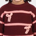 Girls Fuchsia Crew Neck Striped Pullover, Fuchsia, small