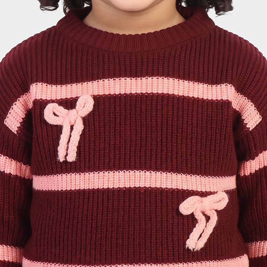Girls Fuchsia Crew Neck Striped Pullover, Fuchsia, large