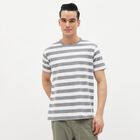 Men's Light Grey and White Round Neck Casual T-Shirt, Light Grey, small