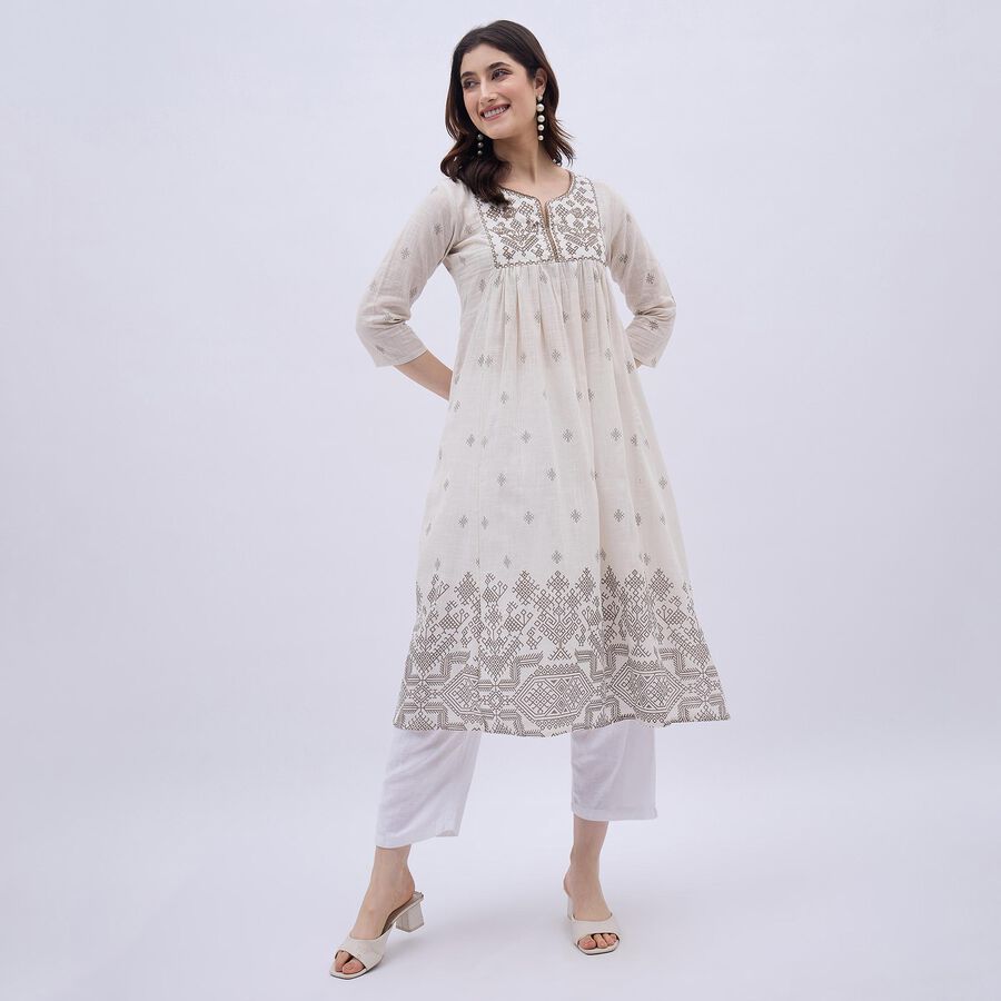 Ladies' 100% Cotton Kurta, Off White, large image number null