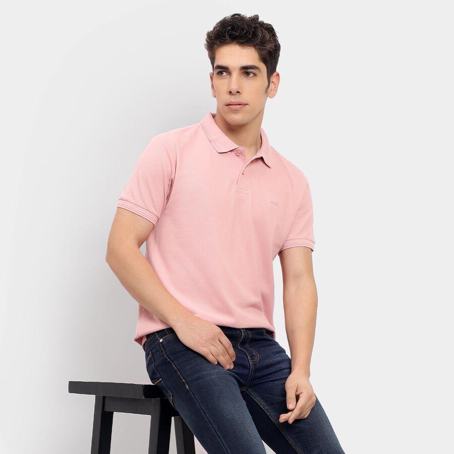 Men's Collared Half Sleeves T-Shirt , Light Pink, large image number null