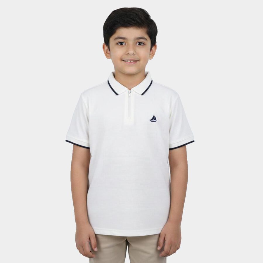 Boys White Polo Neck Polo Boys T-Shirt, Off White, large