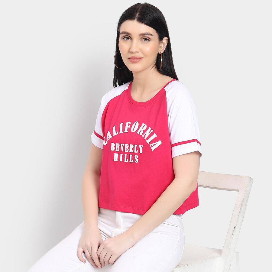 Ladies' 100% Cotton Crop  Top, Pink, large image number null