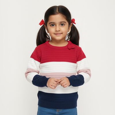 Girls' Multicolor Crew Neck Casual Pullover