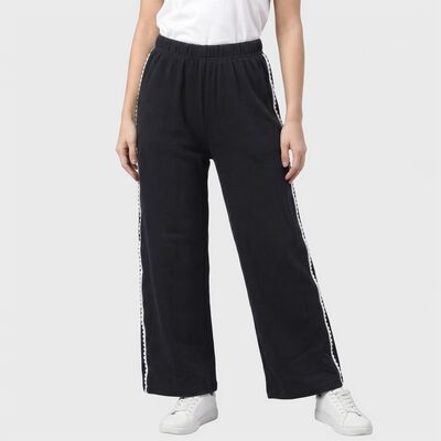 Women's Navy Blue Straight Fit Side-Striped Track Pants