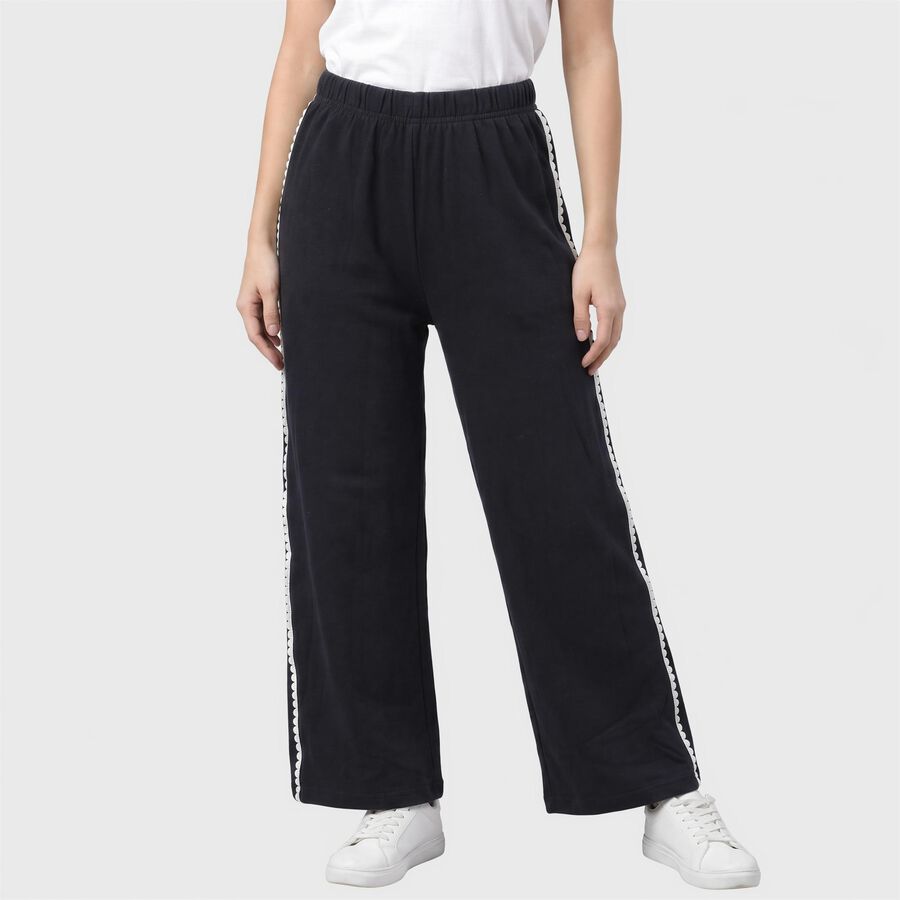 Women's Navy Blue Straight Fit Side-Striped Track Pants, नेवी ब्लू, large