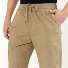 Men's Jet Black Tapered Fit Cotton Track Pants, Beige, small image number null