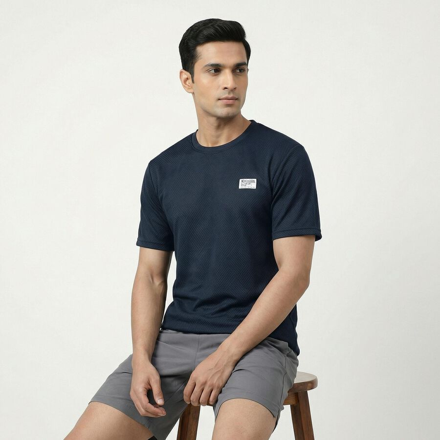 Men's Blue Round Neck Athleisure Drifit T-Shirt, टील ब्लू, large