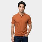 Men's Rust Polo Neck Solid Polo T-Shirt, रस्ट, small