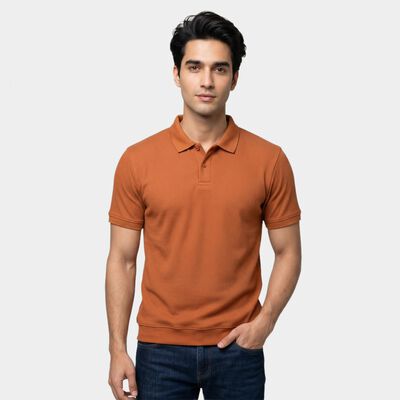Men's Rust Polo Neck Solid Polo T-Shirt