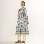Women's Soft Ivory Cotton V-Neck Floral Printed Kurta, Light Blue, small image number null