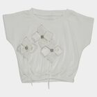 Girls' White Round Neck Romantic T-Shirt, White, small