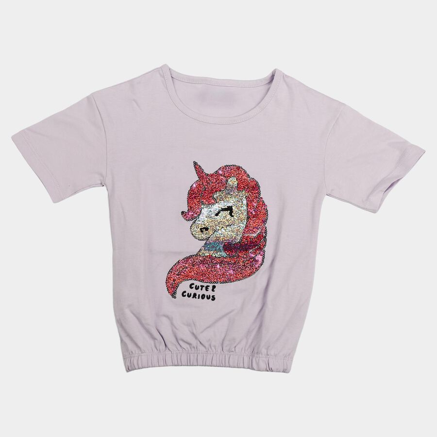 Girls Lilac Cotton Casual T-Shirt, Lilac, large