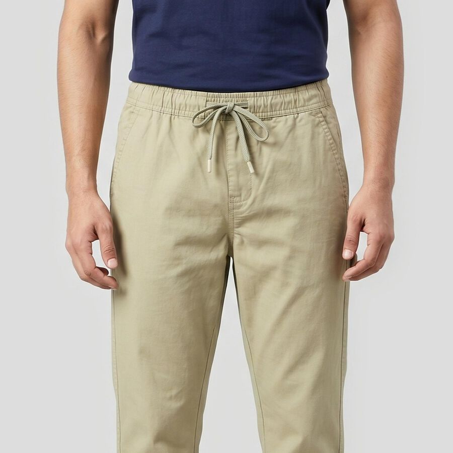 Men's Green Slim Fit Casual Trousers, Light Green, large