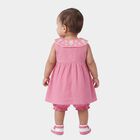 Infants' Pink Cotton Embroidered Collar Sleeveless Frock with Bloomers, Pink, small