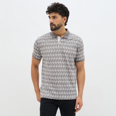 Men's Dark Grey Cotton Polo Collar Casual T-Shirt