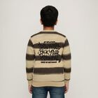 Boys Beige Crew Neck Casual Striped T-Shirt, गहरा पीला, small image number null