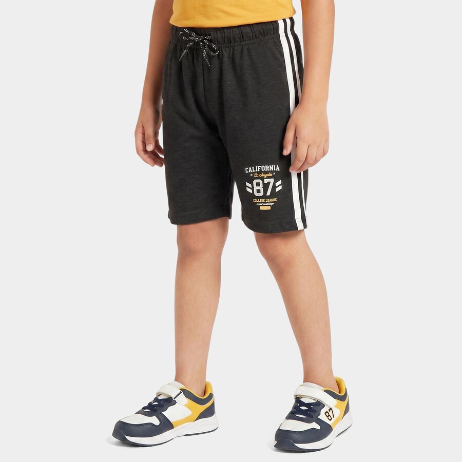 Boys' Black Regular Fit Printed Athletic Bermuda Shorts, चारकोल, large