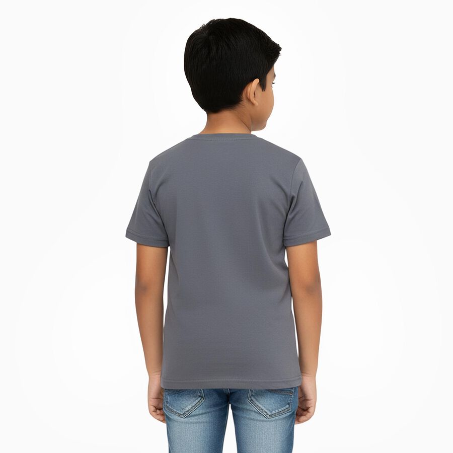 Boys Dark Grey Crew Neck Casual Half Sleeve T-Shirt, Dark Grey, large image number null