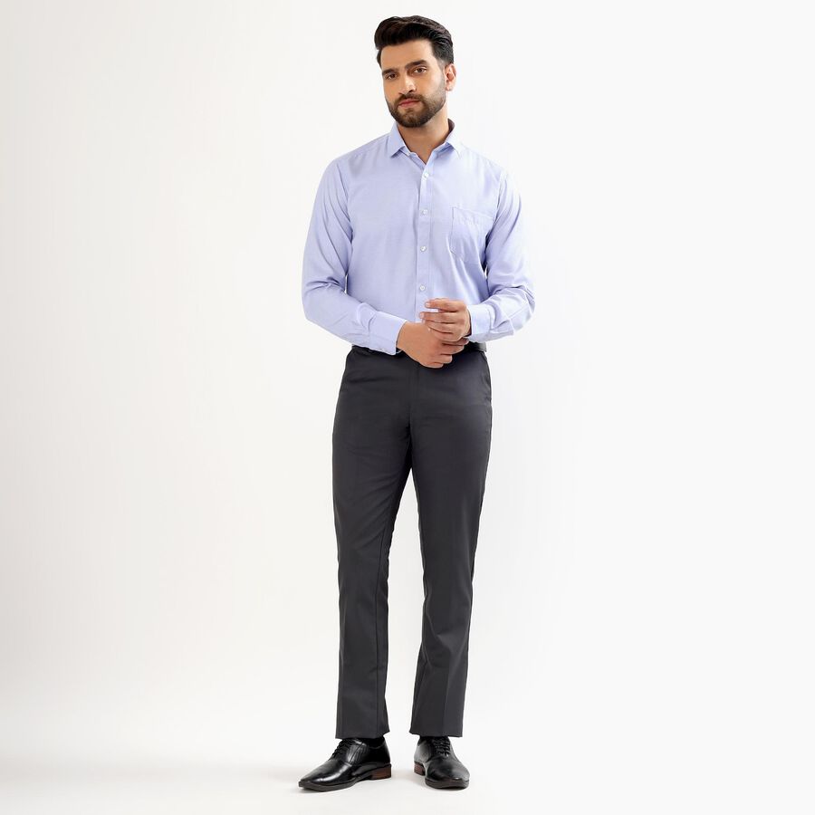 Men's Charcoal Grey Slim Fit Flat-Front Formal Trousers, गहरा ग्रे, large image number null