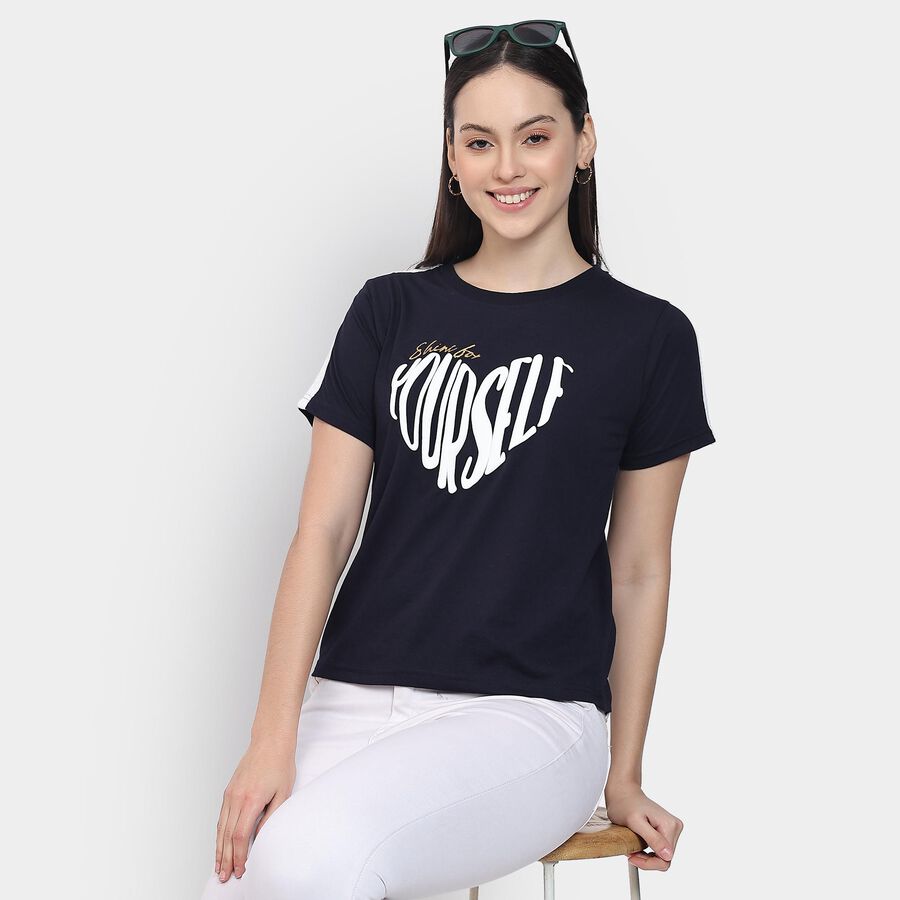 Ladies' Round Neck T-Shirt , नेवी ब्लू, large image number null