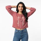 Women's Pink Round Neck Embroidered Crop Top, गुलाबी, small