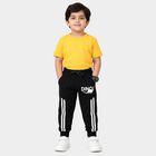 Boys Black Tapered Fit Printed Cotton Blend Pyjama, Black, small