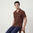 Men's Brown Spread Collar Casual Shirt, Brown, small