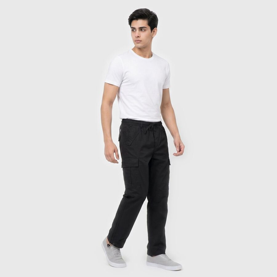 Men's Black Slim Fit Cargo Trousers, काला, large