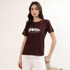 Women's Brown Round Neck Casual T-Shirt, Brown, small