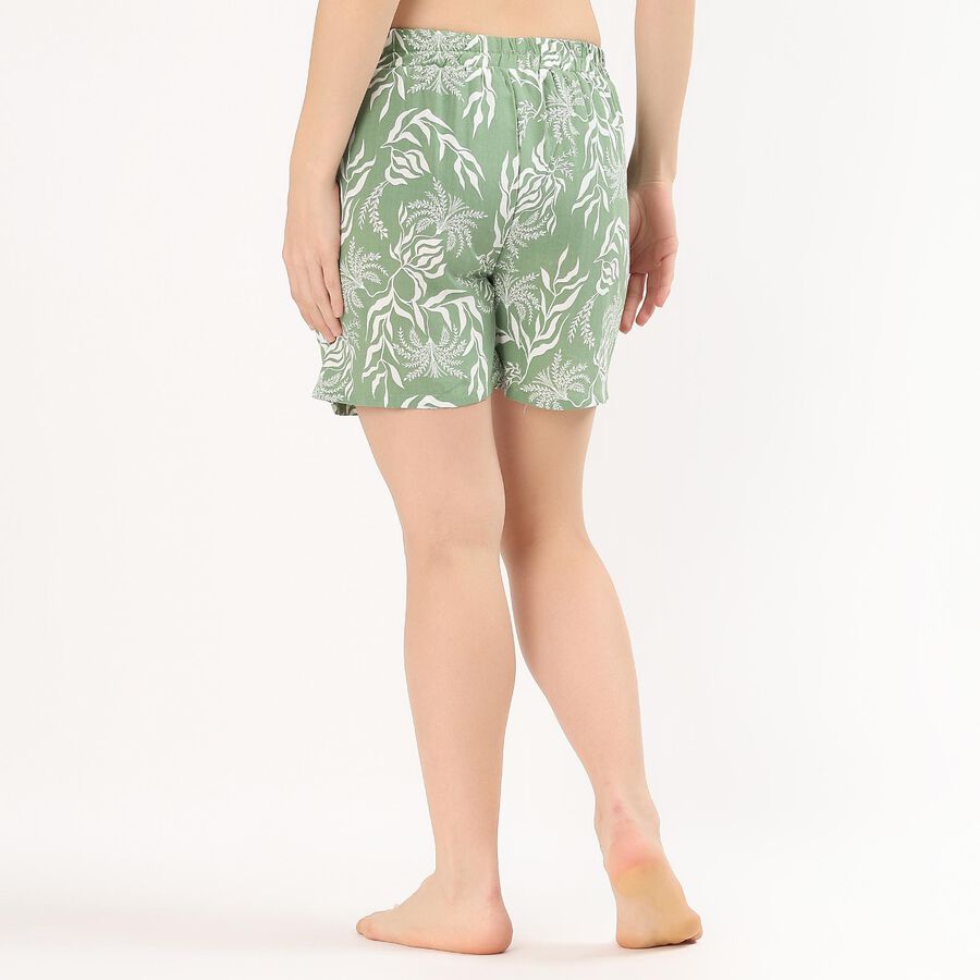 Women's Muted Sage Green Floral Printed Elastic Waist Shorts, Light Green, large