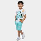 Boys' White Cotton Round Neck Cartoon Print Baba Suit, White, small