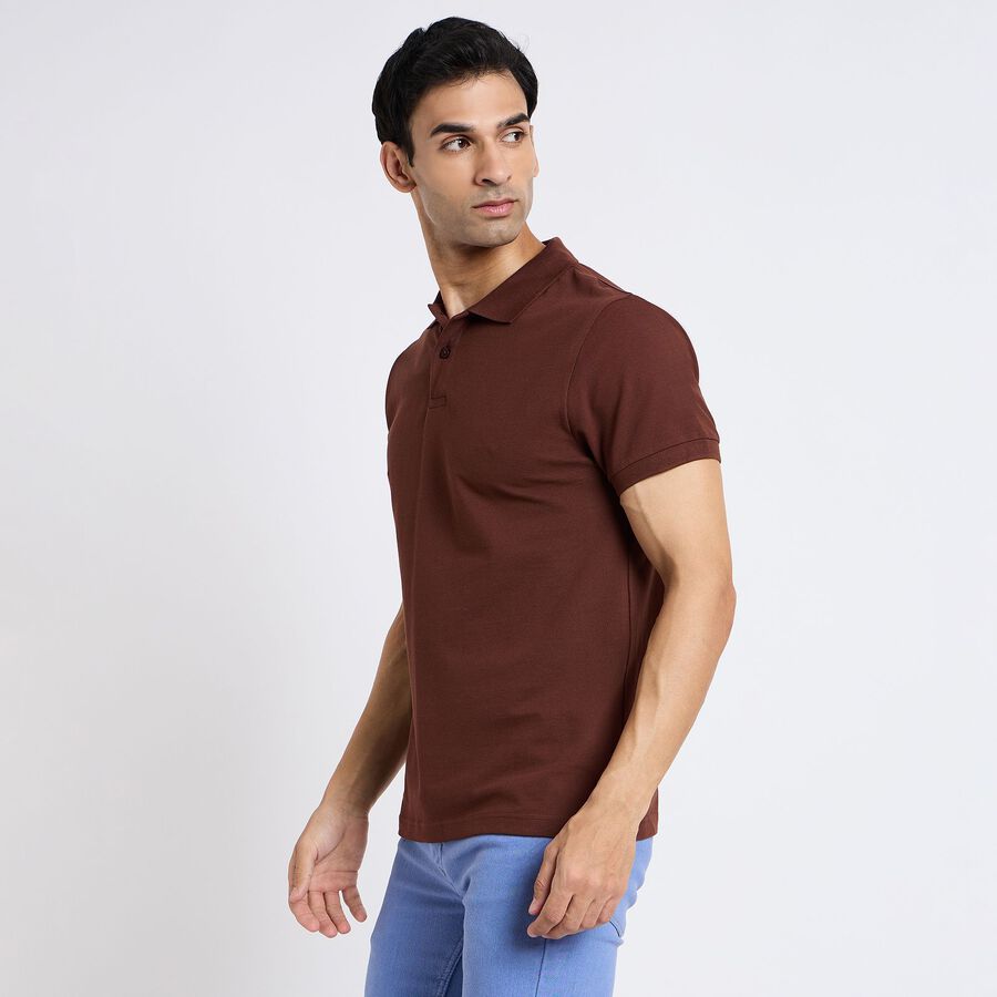 Men's Collared Half Sleeves T-Shirt, भूरा, large image number null