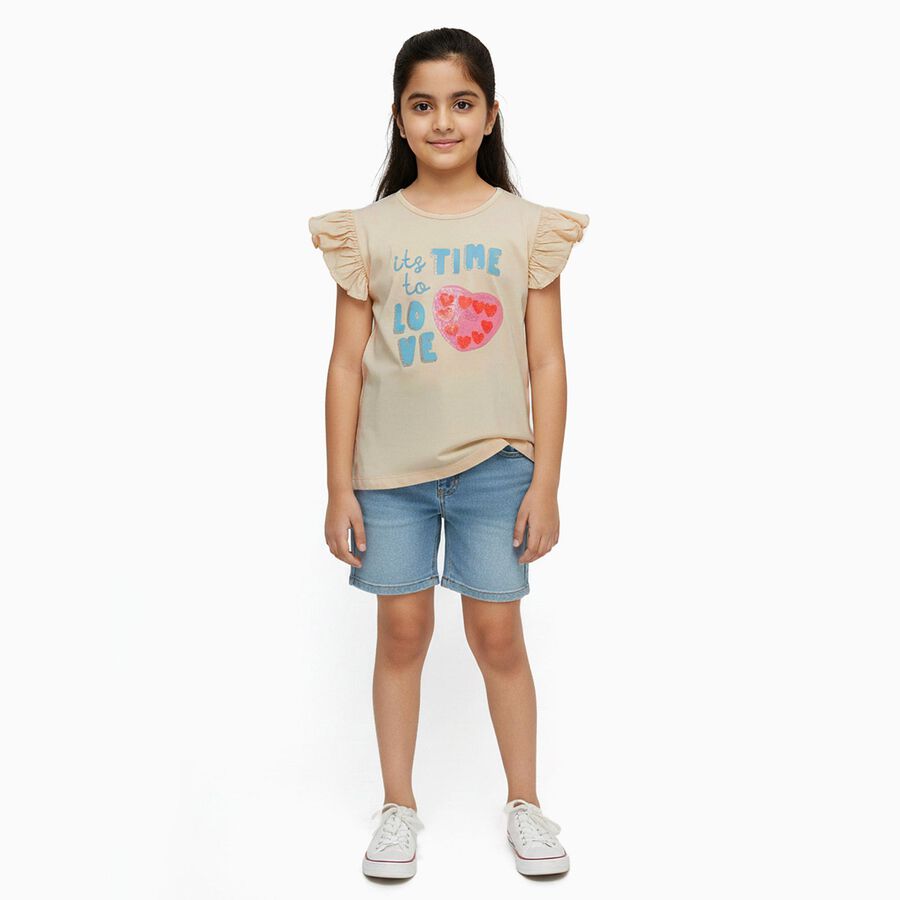 Girls' 100% Cotton T-Shirt, गहरा पीला, large image number null