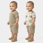 Infants' Beige 100% Cotton Round Neck Printed Baba Suit, Beige, small